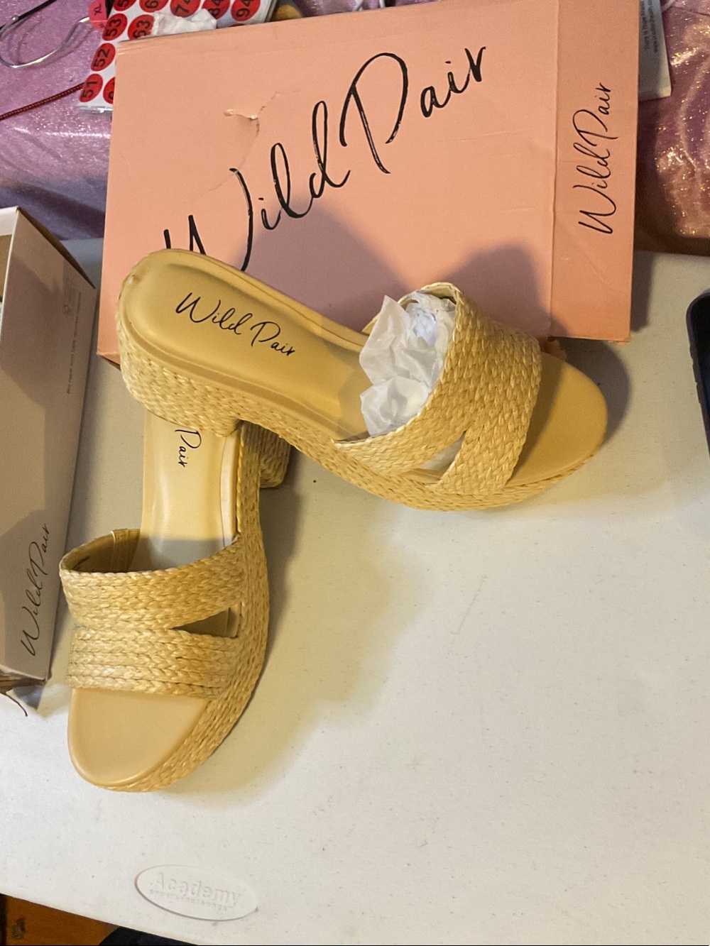 Shoes 6 - Wild Pair Yellow Braided Wedge Slide Sandals